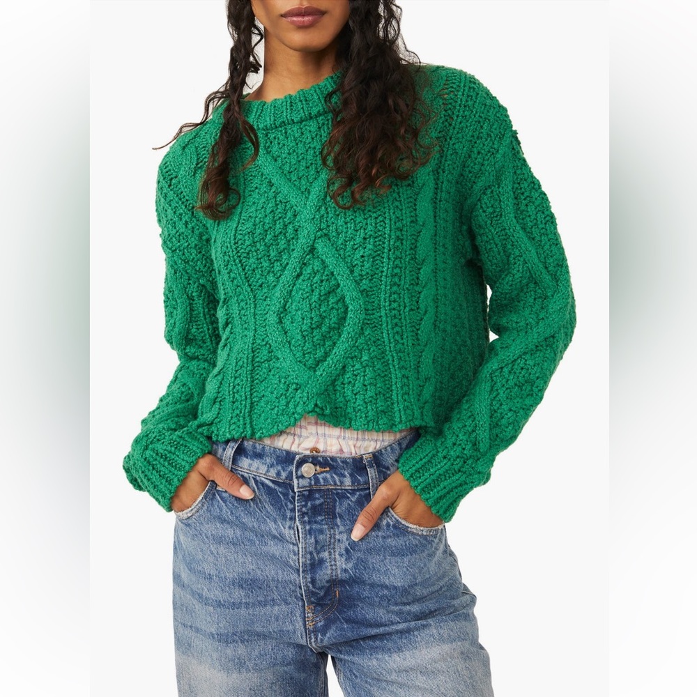Free People Cutting Edge cropped Cable Knit Sweater